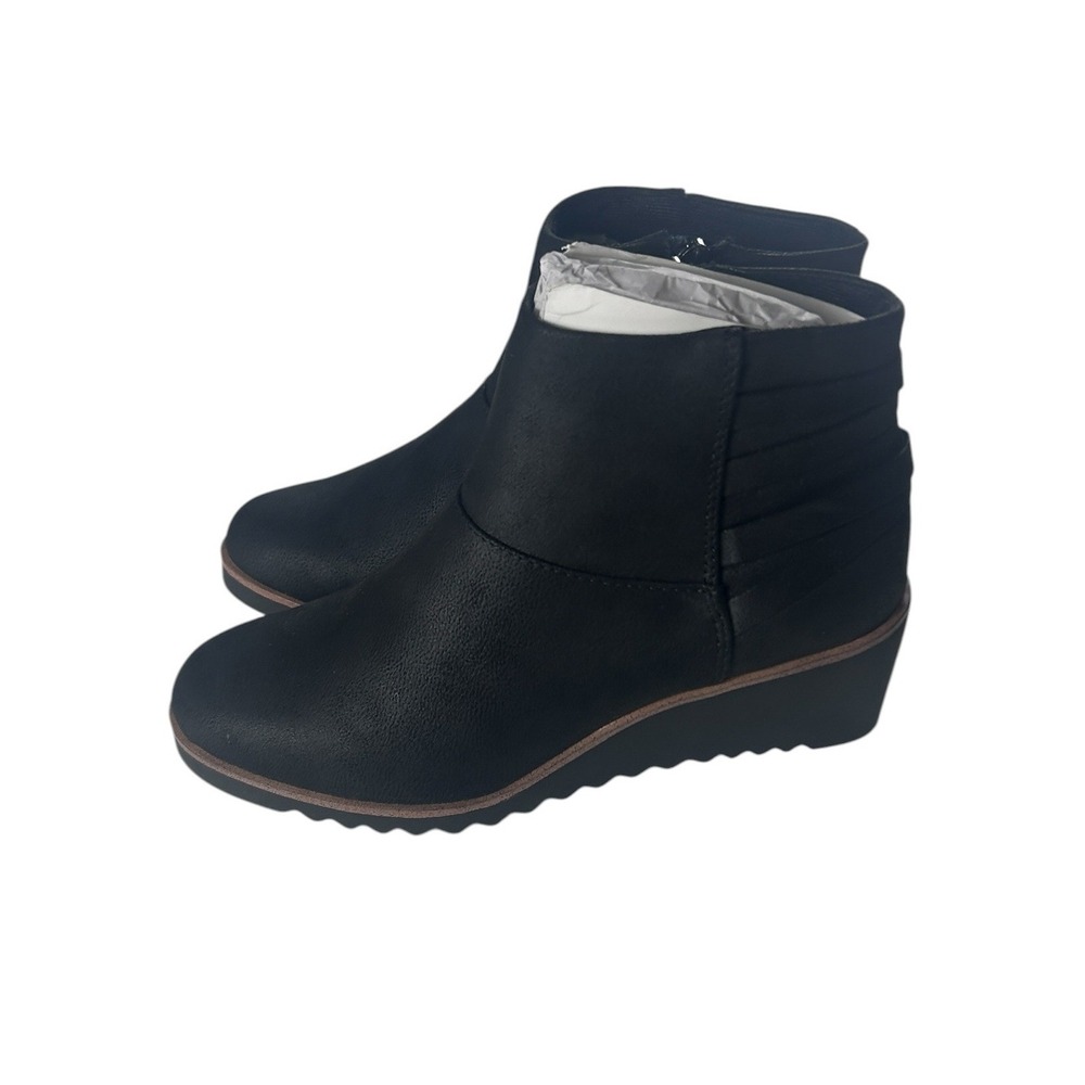 LifeStride Velocity 2.0 Black Wedge Ankle Boots Zipper Strappy Heel Size 6 - Picture 3 of 10
